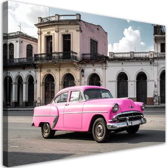 Feeby Impresi&oacute;n De Imagen, Coche Retro Rosa Aparcado En Una Calle De Cuba, 100x70