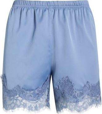 Open Edit Lace Trim Satin Shorts in Blue Umbra at Nordstrom, Size Xx-Small