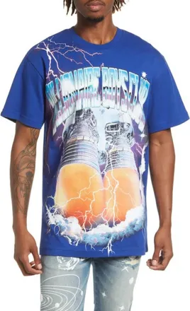 Billionaire Boys Club Thrusters T-Shirt Men Blue Graphic Print Oversized FROG441