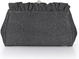 Badgley Mischka Ria Sparkle Jacquard Ruffle Top Clutch in Pewter at Nordstrom, Size Medium