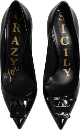 Dolce & Gabbana Womens Patent Leather Bag-Embellished Heel Black