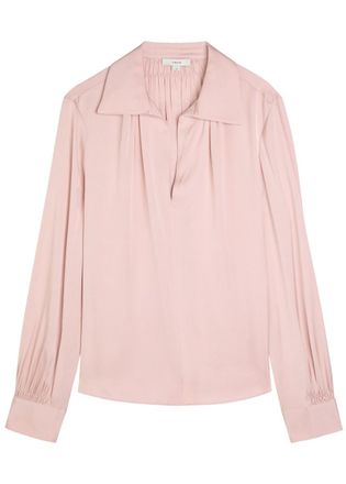 Vince Gathered Silk-blend Blouse - Pink - L (UK14 / L)