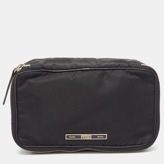 Gianfranco Ferre Black Canvas Zip Around Clutch