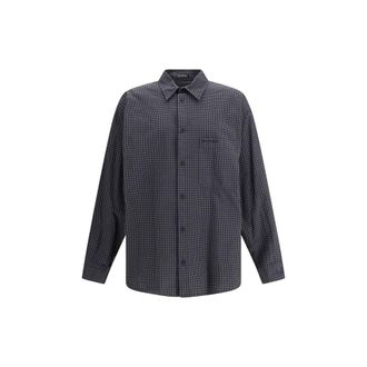 Balenciaga Black Wool Pattern Mens Shirt
