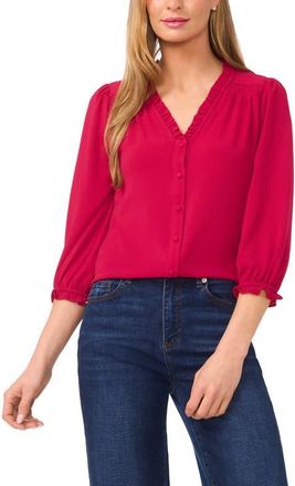 CeCe by Cynthia Steffe Ruffle V-Neck Blouse in Rose Cerise at Nordstrom, Size X-Large