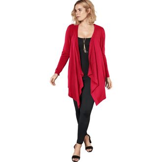 Roaman's Plus Size Lightweight Handkerchief Hem Cardigan Sweater in Classic Red at Nordstrom, Size Medium