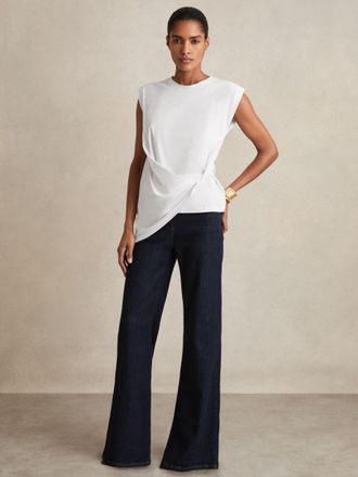 Reiss White Cotton Drape T-shirt, XS