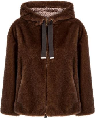 Herno Hooded Faux fur Jacket - Maroon - 38 (UK6 / XS)