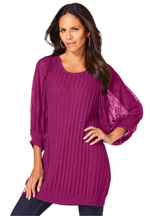 Roaman's Lace Sleeve Sweater in Raspberry at Nordstrom, Size 28