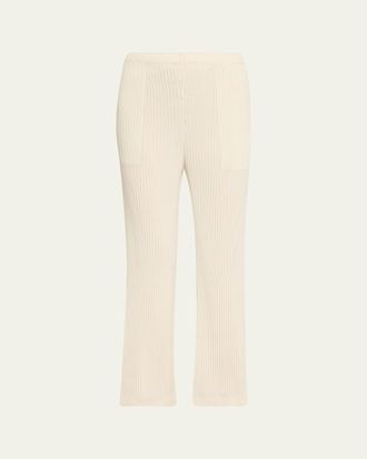 Issey Miyake Hatching Plisse Knit Straight-Leg Pull-On Pants
