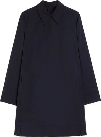 Jil Sander pointed-collar wool gabardine mini dress - women - Wool - 38 - Blue