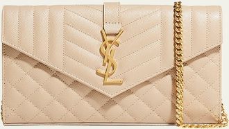 Saint Laurent Envelope Triquilt YSL Wallet on Chain in Grained Leather