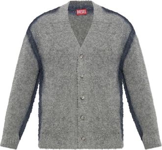 Diesel Button-Up V-Neck Sweater with Subtle Contrast Stripes