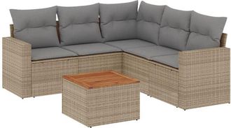 vidaXL Vidaxl - Juego De Sof&aacute;s Jard&iacute;n Con Cojines 6 Pzas Rat&aacute;n Sint&eacute;tico Beige