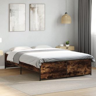 vidaXL Vidaxl - Estructura Cama Madera Ingenier&iacute;a Metal Roble Ahumado 135x190cm