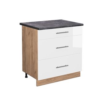 Vicco Mueble Bajo De Cocina Fame-line, Blanco Alto Brillo, 80 Cm Con 3 Cajones, Et Antracita