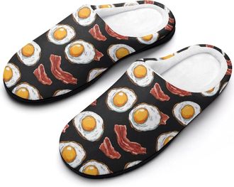 Generic Fried Eggs Bacon Womens Slippers Warm House Slippers Indoor House Shoes with Anti-Skid Rubber Sole