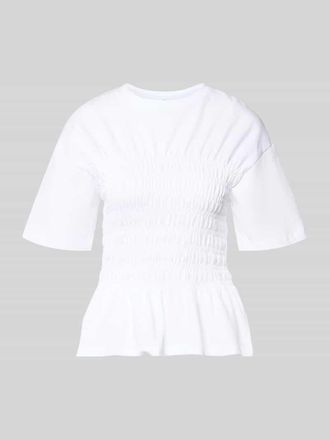 Jake*s Casual T-Shirt mit Smok-Details und Rundhalsausschnitt in Weiss, Gr&ouml;&szlig;e XXL