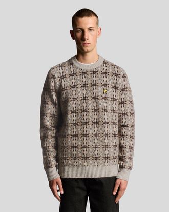 Lyle & Scott Mens Brushed Intarsia Knitted Crew Jumper - Grey - Size X-Large
