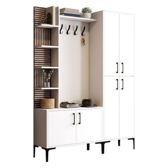 Dmora Mueble De Entrada Chiuro, Perchero, 13 Estantes, Puerta Batiente, 150x35x200h Cm Blanco