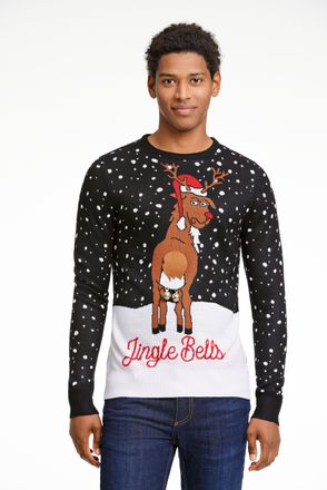 Lindbergh Weihnachtspullover LINDBERGH, Herren, Gr. L, schwarz, Strick, Obermaterial: 100% Polyacryl, bedruckt, relaxed fit h&uuml;ftbedeckend, Rundhals, Flachstrick