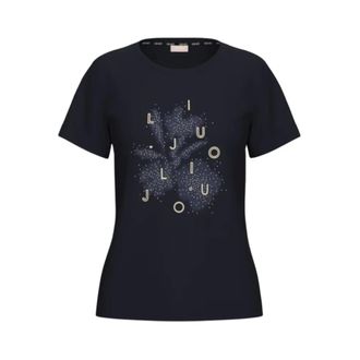 Liu Jo T-Shirts, female, Blue, Size: 2XS Jersey T-shirt with Embellished Logo