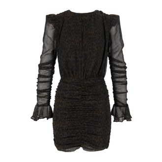Rotate Rotate Birger Christensen - Ruched Flower Mini Jurk - Dames - Jurken - Bruin - Maat: S Poliester