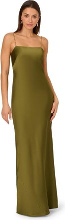 Adrianna Papell Womens Stretch Satin Long Dress - Green - Size 10 UK