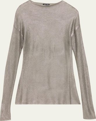 Giorgio Armani Laminated Mesh Long-Sleeve Top