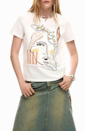 Desigual Abstract Cotton Graphic T-Shirt in White at Nordstrom, Size X-Small