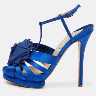 Nicholas Kirkwood Blue Satin Platform Ankle Strap Sandals