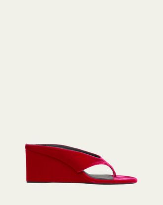 Alaia 75mm Velvet Wedge Thong Sandals