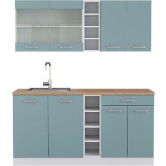 Vicco Cocina Vers&aacute;til R-line, Azul-gris-blanco, 160 Cm, Et Roble