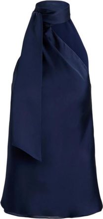 Ralph Lauren Charmeuse Strikkraag Blouse - Dames - Tops zonder mouwen - Blauw - 3XS - Polyester - Tops