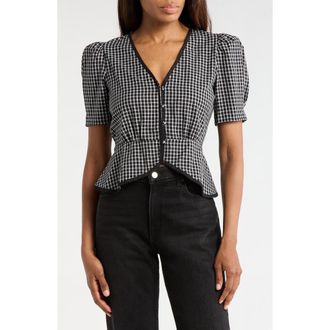 Wayf Stretch Cotton Peplum Top in Ivory-Black Gingham at Nordstrom Rack, Size X-Small