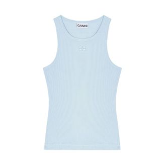 Ganni Dames, Tops, Blauw, Maat: M Katoen