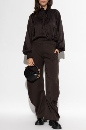 Burberry Silk Top With Ruching, Womens, Brown