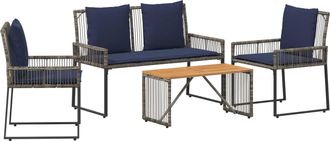 vidaXL Juego De Muebles De Exterior 9 Uds. Gris Y Azul Marino Vidaxl