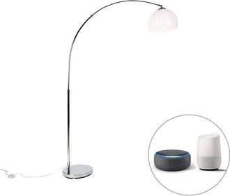 QAZQA Lampada da terra arco arc-basic - Moderno - Acciaio,Plastico - Cromo/Bianco - Tondo/Oblungo E27 Max. 1 x 9 Watt - Qazqa