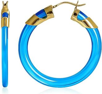 Gold & Honey Womens Classic Flat Lucite Birthstone Hoop Earrings In December - Blue Topaz