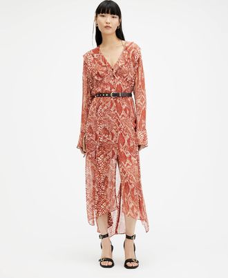 AllSaints Womens Viscose Liana Waimea Print V-Neck Maxi Dress, Size: UK 16/US 12