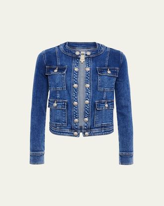 L'agence Yari Faded Collarless Denim Jacket