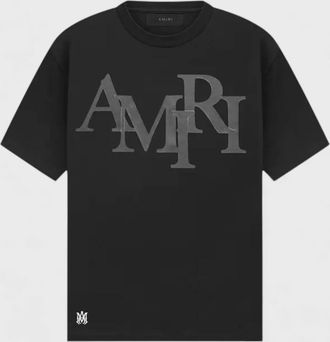 Amiri Mens Amiri Staggered Logo T Shirt Black - Size: 38