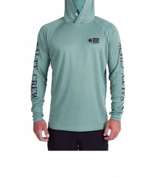 Salty Crew Alpha Flag Pinnacle & Mask Hooded Shirt In Fern