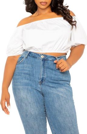 Buxom Couture Off the Shoulder Bow Back Crop Top in White at Nordstrom, Size 3X