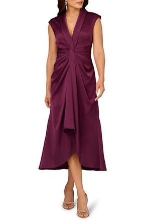Aidan Mattox Crepe Back Satin Midi Dress in Malbec at Nordstrom, Size 14