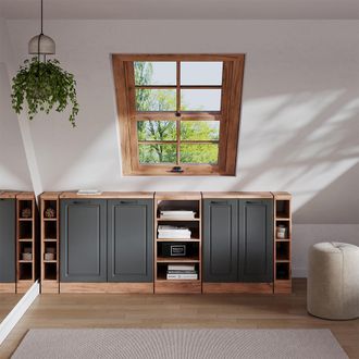 Vicco Conjunto De Armarios Para Techo Inclinado Rion, Antracita Casa De Campo, 210 Cm Lote De 5 Carcasas De Armario 60 Cm De Profundidad, Vicco