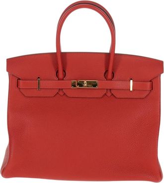 Herm&egrave;s Birkin Handbag Red Togo With Gold Hardware Red Leather Bag (Pre-Owned)