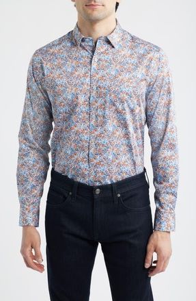 Johnston & Murphy Logan Print Button-Up Shirt in Orange/Navy Paisley at Nordstrom, Size Xxx-Large