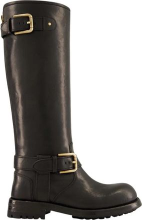 Dolce & Gabbana Kalfsleren Bikerlaarzen - Dames - Hoge Laarzen - Zwart - 36 EU - Leer - Schoenen